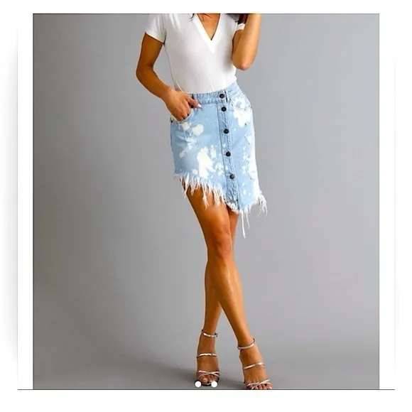 Retrofête Maeve Asymmetrical Denim Skirt - Size L - Made in Italy