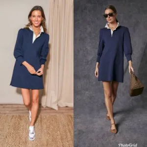 Revolve Pomander Place Navy Blue Charlotte Terry Dress with White Collar