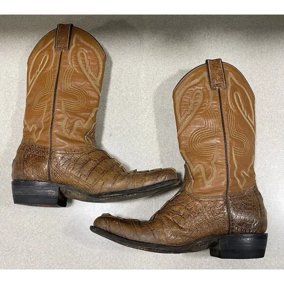 Rio Grande Brown Crocodile Print Pointed Toe Men’s Size 7.5 Western Cowboy Boot