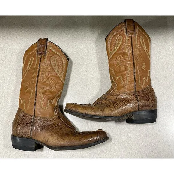 Rio Grande Brown Crocodile Print Pointed Toe Men’s Size 7.5 Western Cowboy Boot