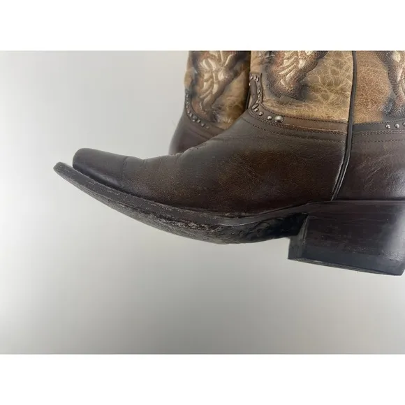 Rio Grande Brown Leather Western Cowgirl Mid Calf Boots Size: