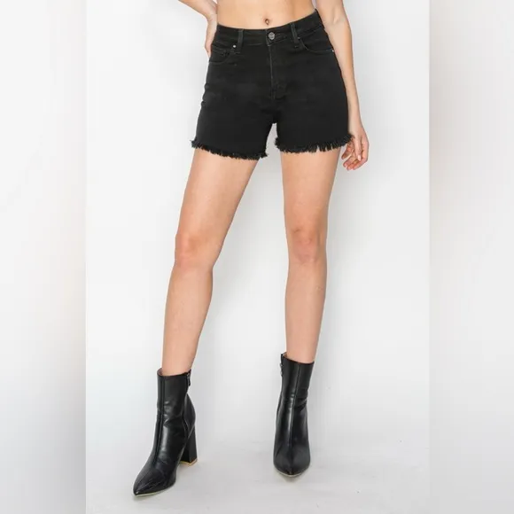 RISEN Full Size High Waist Raw Hem Denim Shorts