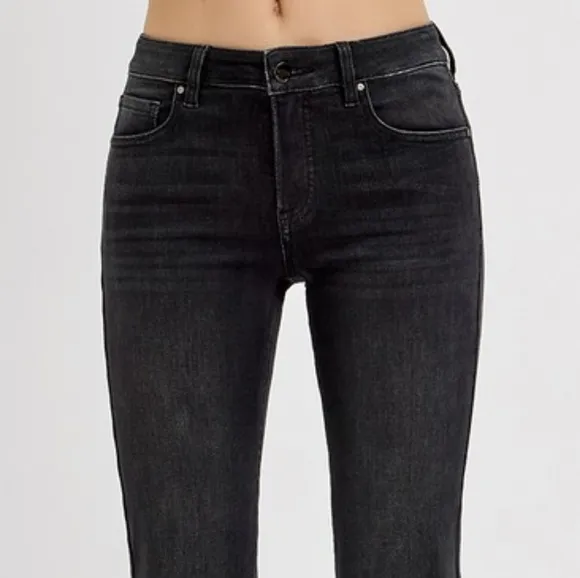 RISEN Tummy Control Mid-Rise Slim Fit Straight Leg Cropped Jeans Denim Pants