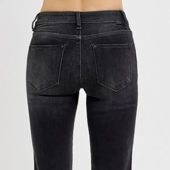 RISEN Tummy Control Mid-Rise Slim Fit Straight Leg Cropped Jeans Denim Pants