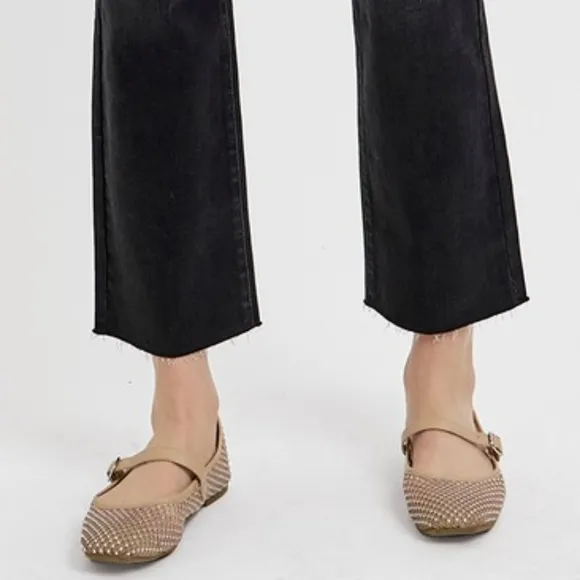 RISEN Tummy Control Mid-Rise Slim Fit Straight Leg Cropped Jeans Denim Pants