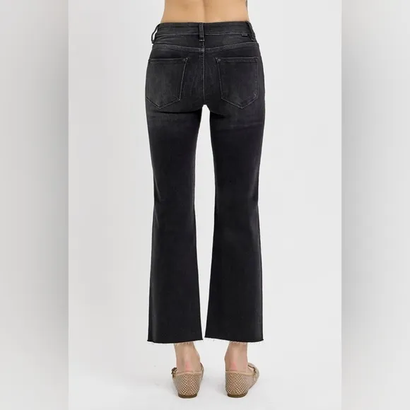 RISEN Tummy Control Mid-Rise Slim Fit Straight Leg Cropped Jeans Denim Pants