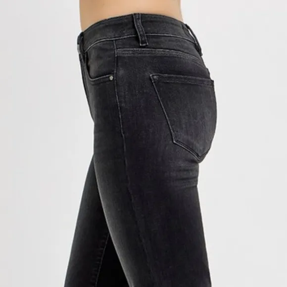 RISEN Tummy Control Mid-Rise Slim Fit Straight Leg Cropped Jeans Denim Pants