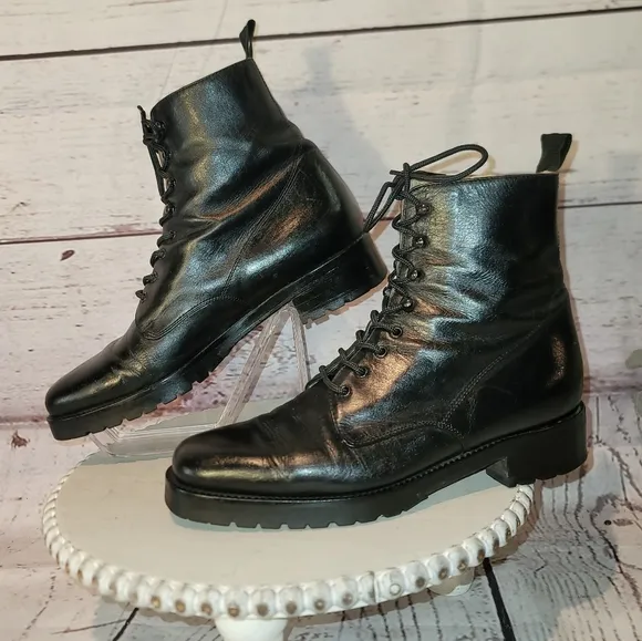 RITZ New York Black  Leather Moto Combat Ankle Lace-up Boots Size 36.5 EU, 6 US