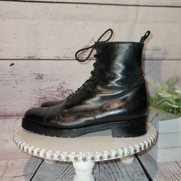 RITZ New York Black  Leather Moto Combat Ankle Lace-up Boots Size 36.5 EU, 6 US