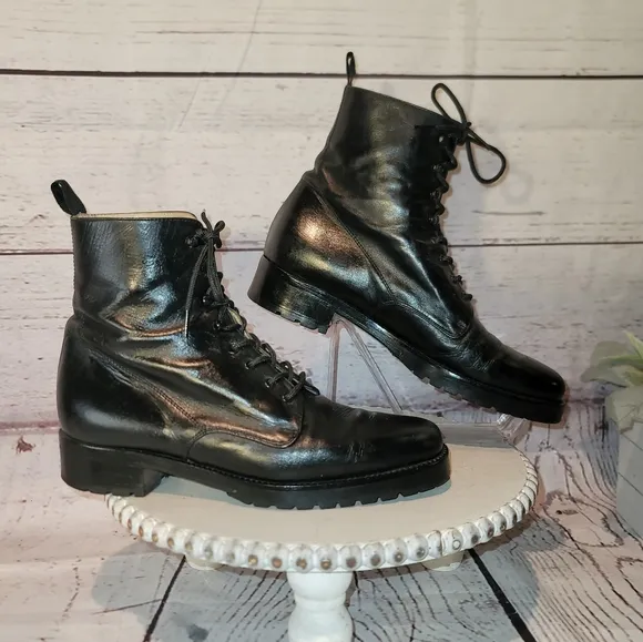 RITZ New York Black  Leather Moto Combat Ankle Lace-up Boots Size 36.5 EU, 6 US