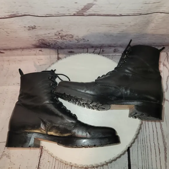 RITZ New York Black  Leather Moto Combat Ankle Lace-up Boots Size 36.5 EU, 6 US