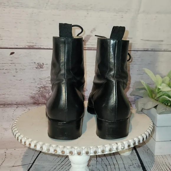 RITZ New York Black  Leather Moto Combat Ankle Lace-up Boots Size 36.5 EU, 6 US