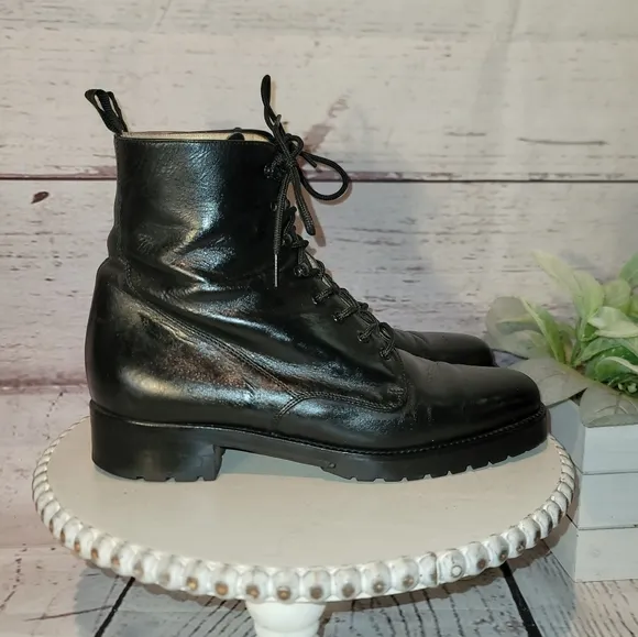RITZ New York Black  Leather Moto Combat Ankle Lace-up Boots Size 36.5 EU, 6 US