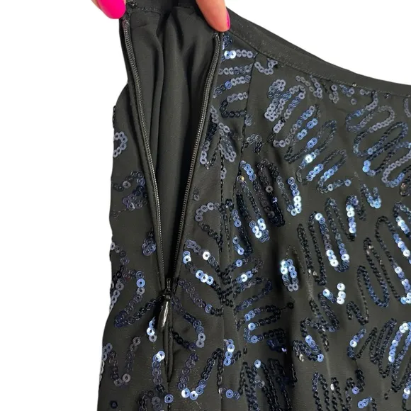 Rixo Kelly Sequin Midi Skirt Black and Blue Size Small