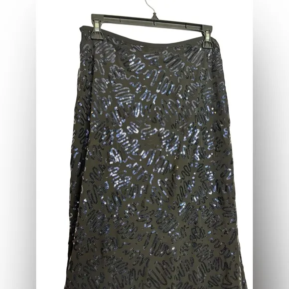 Rixo Kelly Sequin Midi Skirt Black and Blue Size Small