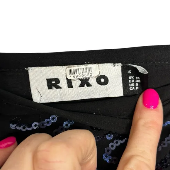Rixo Kelly Sequin Midi Skirt Black and Blue Size Small