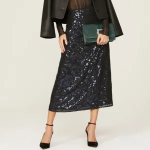 Rixo Kelly Sequin Midi Skirt Black and Blue Size Small