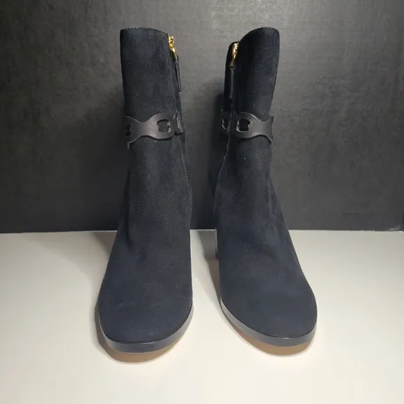 RLL Ralph Lauren Women 6 Boots Abigael Black Suede Zip Calf High Block Heel Edgy