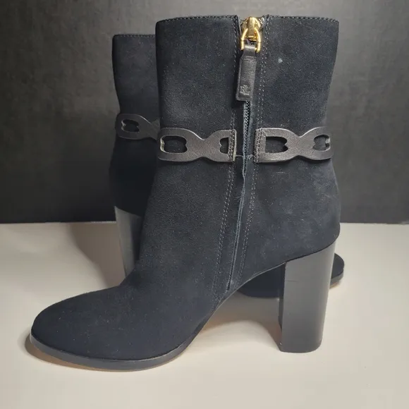 RLL Ralph Lauren Women 6 Boots Abigael Black Suede Zip Calf High Block Heel Edgy