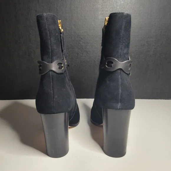 RLL Ralph Lauren Women 6 Boots Abigael Black Suede Zip Calf High Block Heel Edgy