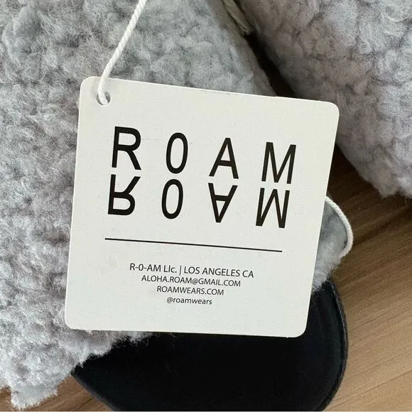 ROAM Cozy Fuzzy Slide Sandals in Black and Light Gray