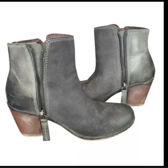 ROAN by Bed|Stu Boots Womens 6.5 Gray LINA Mix Leather Side Zip Ankle Boots