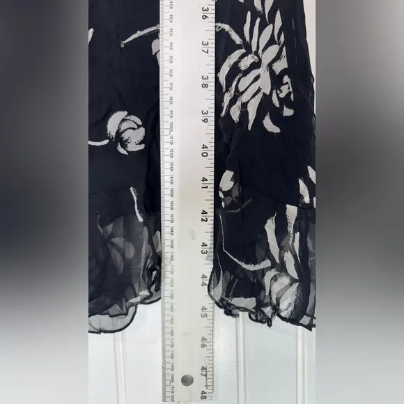 Robbie Bee Silk Floral Midi Dress Black Ruffle Y2K Coquette 16 NWT Fairy Grunge