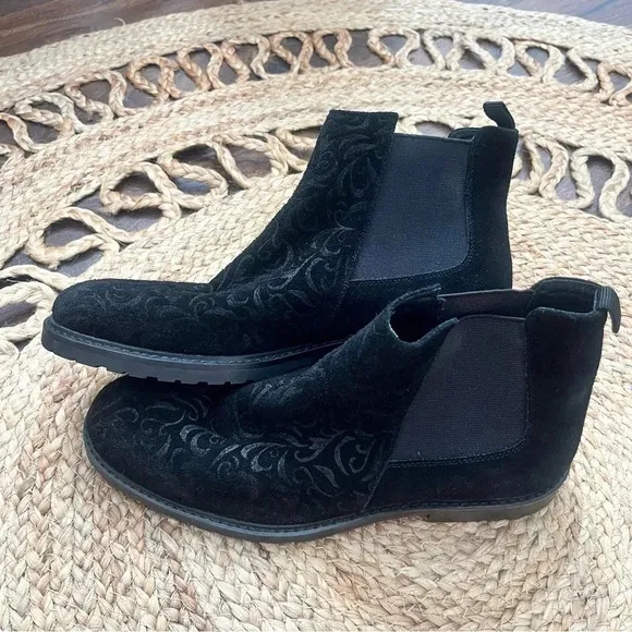 ROBERT GRAHAM  WOODMAN BOOTS   BLACK FLORAL SUEDE 9.5