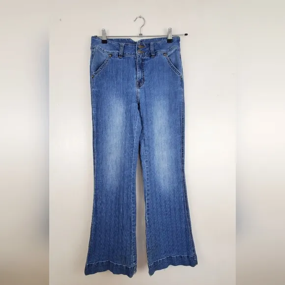 Rock &amp; Roll Denim High-Rise Bootcut Jeans Vertical Stripes Rodeo Size 26