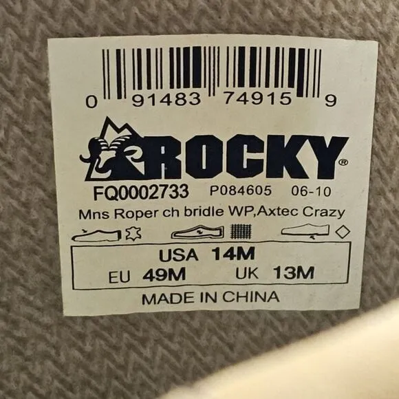 Rocky Boots Size 14 M Original Ride‎ Branson Roper Waterproof FQ0002733 Workwear