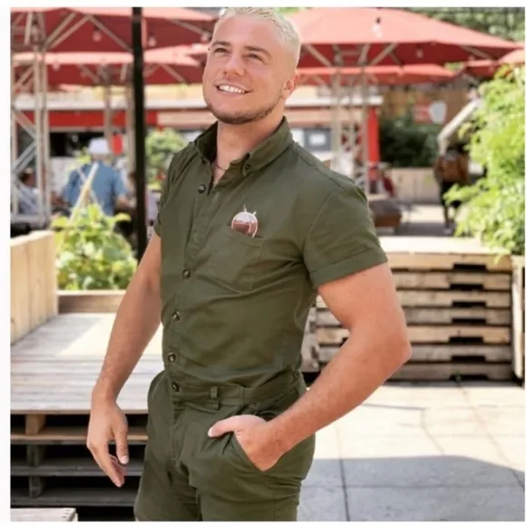 Romperjack Men's Shortsleeve Romper In Olive Green Size S