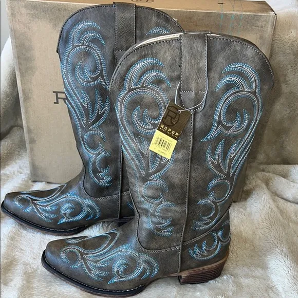 Roper Women's Western Boots - Gray and Blue