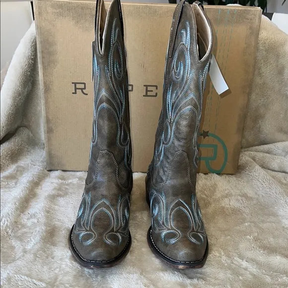 Roper Women's Western Boots - Gray and Blue