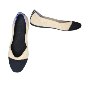 Rothy's The Square Tuxedo Cream W/ Black CapToe Washable Comfort Flat Shoes 10.5
