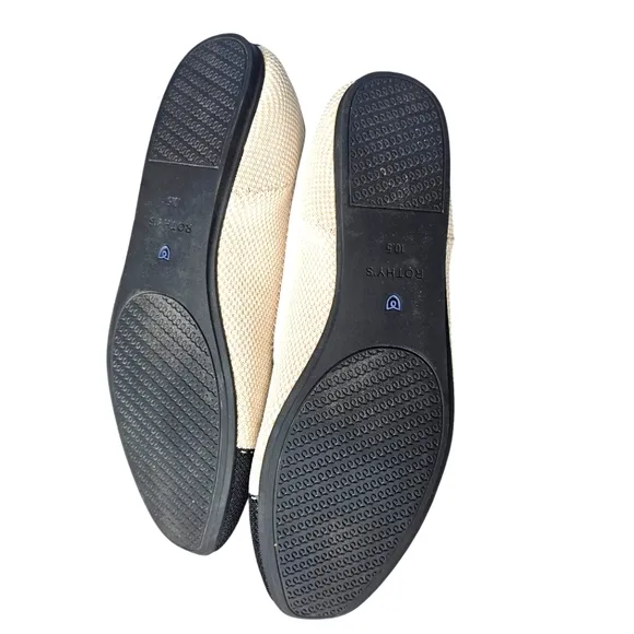 Rothy's The Square Tuxedo Cream W/ Black CapToe Washable Comfort Flat Shoes 10.5