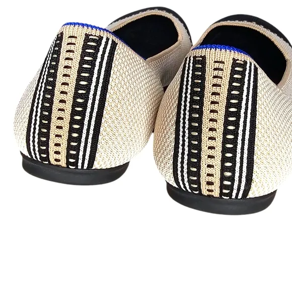 Rothy's The Square Tuxedo Cream W/ Black CapToe Washable Comfort Flat Shoes 10.5