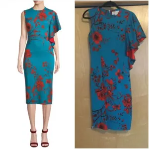 Sachin Babi April Floral Dress w One Draped Sleeve
