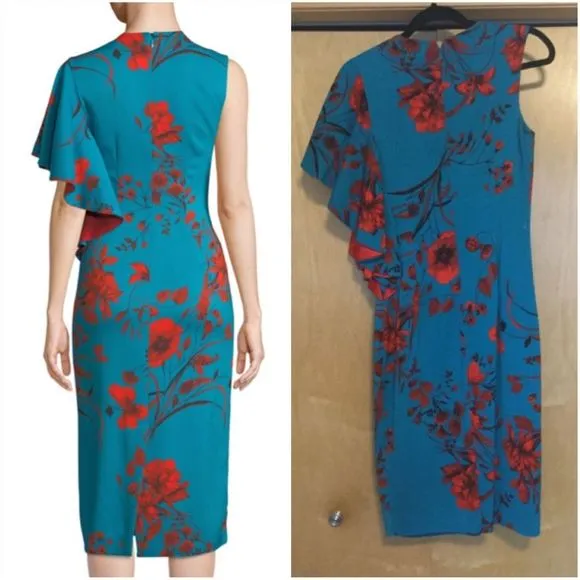 Sachin Babi April Floral Dress w One Draped Sleeve