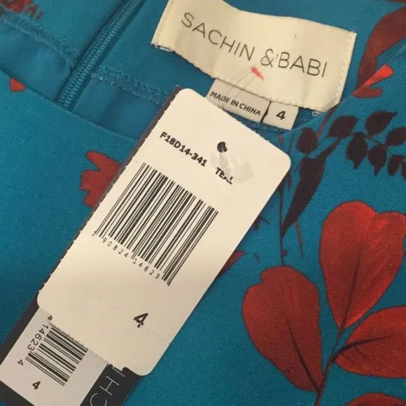 Sachin Babi April Floral Dress w One Draped Sleeve