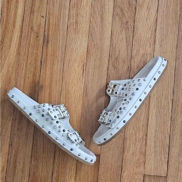 Saint Grace Sandals Chloe Leather Studded White Sz 39 US 8.5 St. G. Sandals