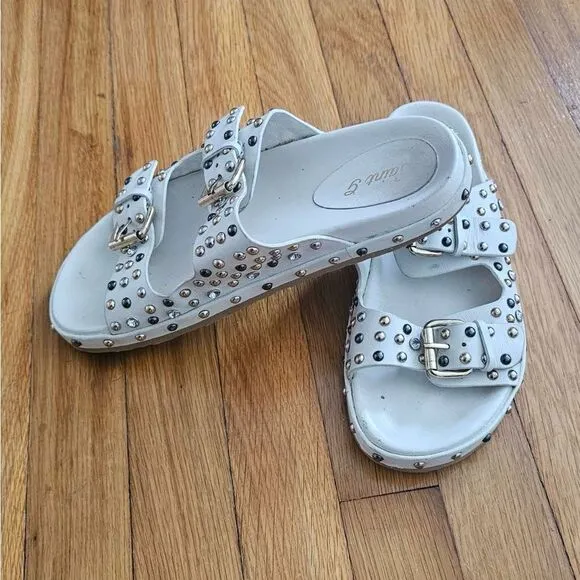 Saint Grace Sandals Chloe Leather Studded White Sz 39 US 8.5 St. G. Sandals