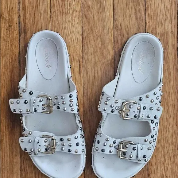 Saint Grace Sandals Chloe Leather Studded White Sz 39 US 8.5 St. G. Sandals