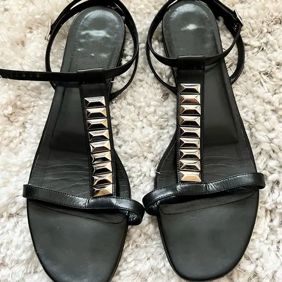 Saint Laurent Black Sandals with Silver Accents