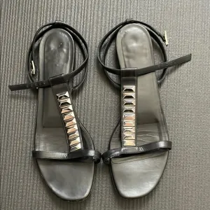 Saint Laurent Black Sandals with Silver Accents
