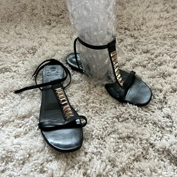 Saint Laurent Black Sandals with Silver Accents