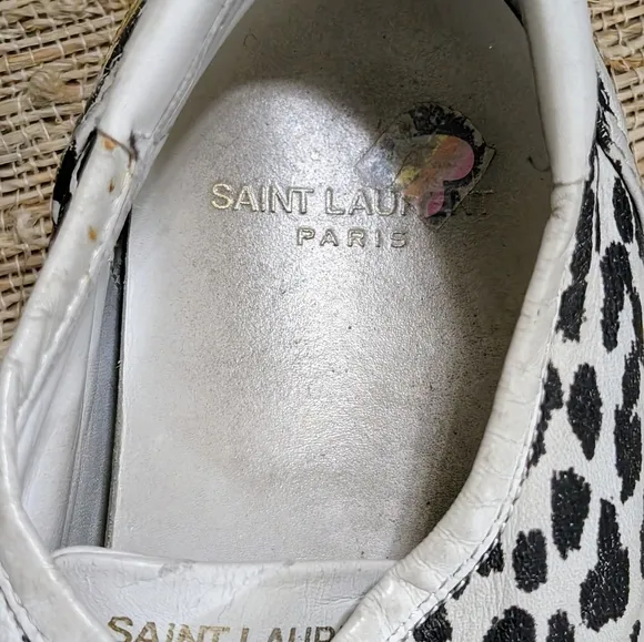 SAINT LAURENT •  Low-top Sneakers Skate Lace Up Leather Lipstick Leopard Shoes