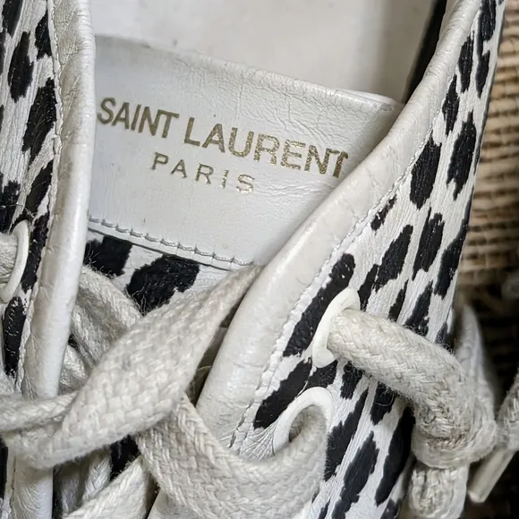 SAINT LAURENT •  Low-top Sneakers Skate Lace Up Leather Lipstick Leopard Shoes