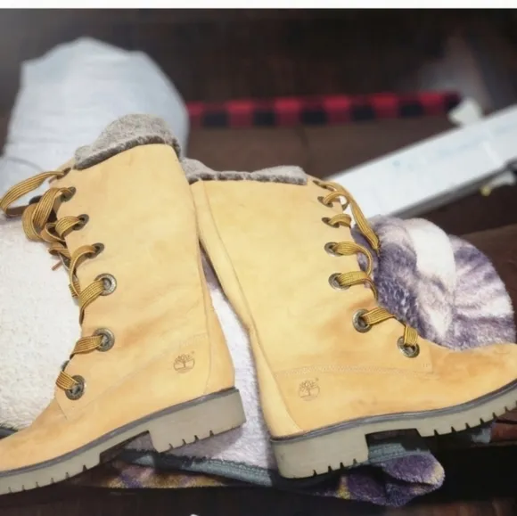 🤑SALE🤑SUPER RARE Y2K!Timberland Mirney Faux Fur Lace up  Knee High Women Boots
