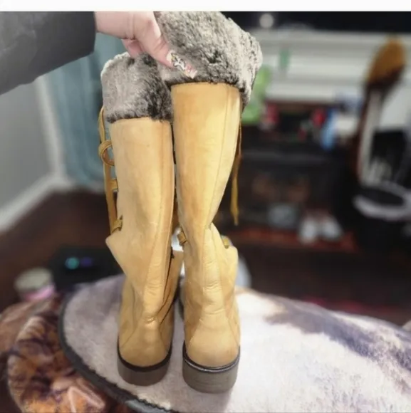 🤑SALE🤑SUPER RARE Y2K!Timberland Mirney Faux Fur Lace up  Knee High Women Boots
