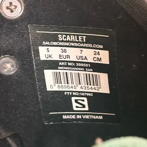 Salomon Scarlet Snowboard Boots Womens Size 7 Black Blue Outdoor Winter